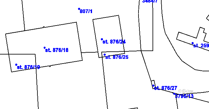 Parcela st. 876/25 v KÚ Lysá nad Labem, Katastrální mapa