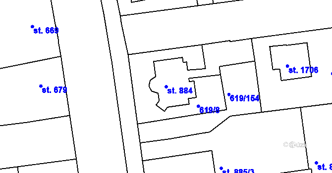 Parcela st. 884 v KÚ Lysá nad Labem, Katastrální mapa