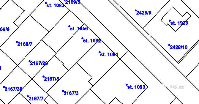 Parcela st. 1091 v KÚ Lysá nad Labem, Katastrální mapa