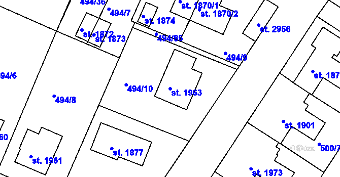 Parcela st. 1963 v KÚ Lysá nad Labem, Katastrální mapa