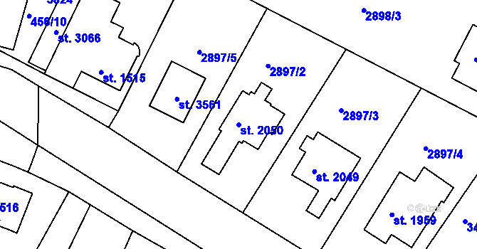 Parcela st. 2050 v KÚ Lysá nad Labem, Katastrální mapa