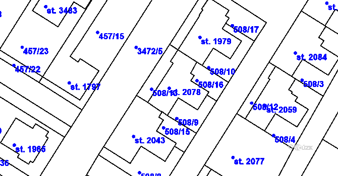 Parcela st. 2078 v KÚ Lysá nad Labem, Katastrální mapa