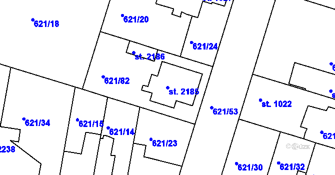 Parcela st. 2185 v KÚ Lysá nad Labem, Katastrální mapa