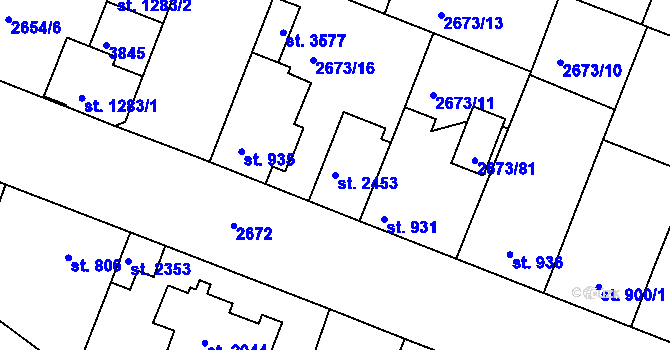 Parcela st. 2453 v KÚ Lysá nad Labem, Katastrální mapa