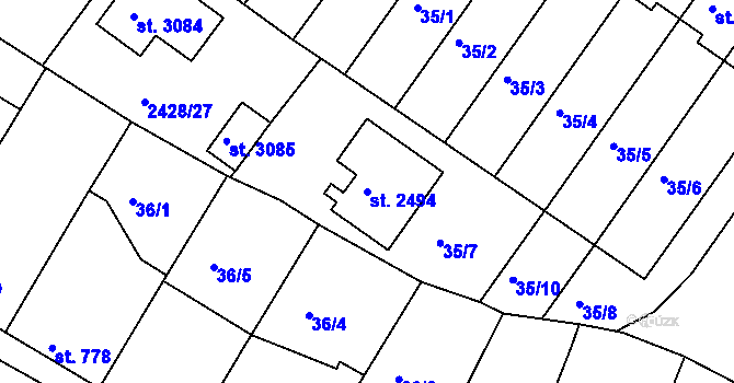 Parcela st. 2494 v KÚ Lysá nad Labem, Katastrální mapa