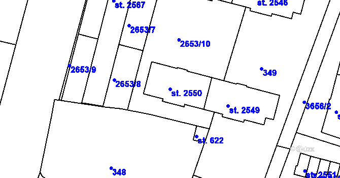 Parcela st. 2550 v KÚ Lysá nad Labem, Katastrální mapa