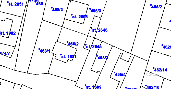 Parcela st. 2645 v KÚ Lysá nad Labem, Katastrální mapa