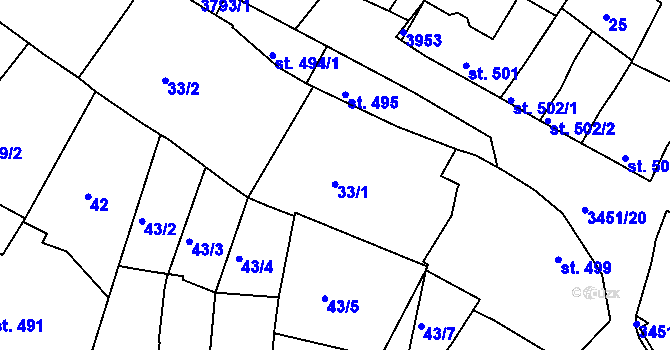 Parcela st. 33 v KÚ Lysá nad Labem, Katastrální mapa