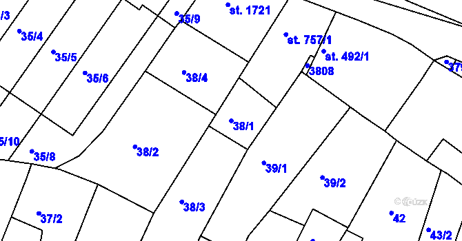 Parcela st. 38/1 v KÚ Lysá nad Labem, Katastrální mapa