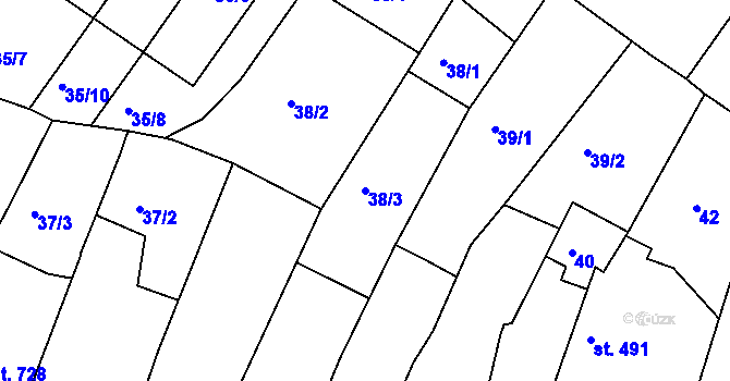 Parcela st. 38/3 v KÚ Lysá nad Labem, Katastrální mapa