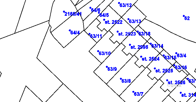 Parcela st. 63/10 v KÚ Lysá nad Labem, Katastrální mapa