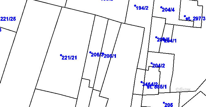 Parcela st. 206/1 v KÚ Lysá nad Labem, Katastrální mapa