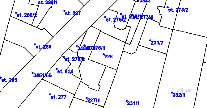 Parcela st. 228 v KÚ Lysá nad Labem, Katastrální mapa