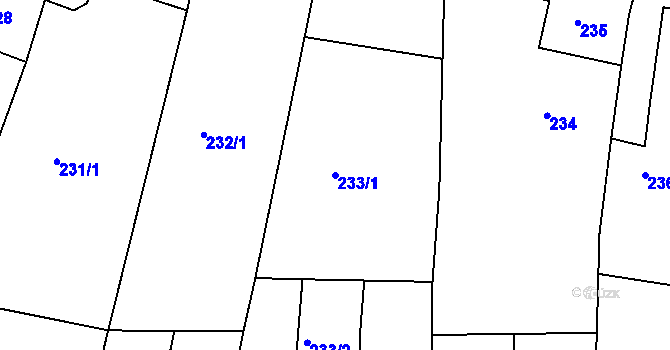 Parcela st. 233/1 v KÚ Lysá nad Labem, Katastrální mapa