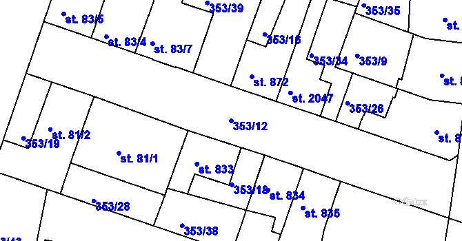 Parcela st. 353/12 v KÚ Lysá nad Labem, Katastrální mapa