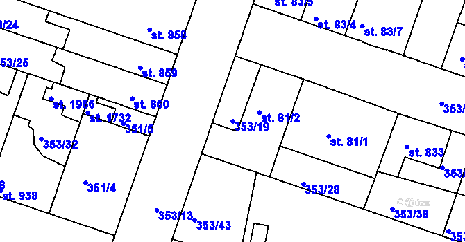 Parcela st. 353/19 v KÚ Lysá nad Labem, Katastrální mapa