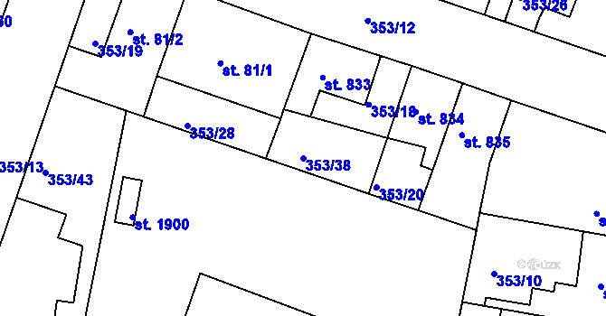 Parcela st. 353/38 v KÚ Lysá nad Labem, Katastrální mapa