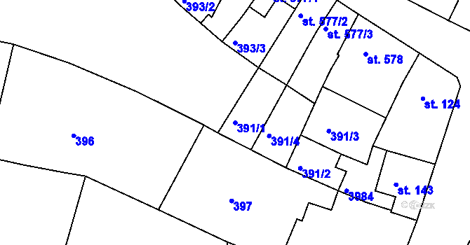 Parcela st. 391/1 v KÚ Lysá nad Labem, Katastrální mapa