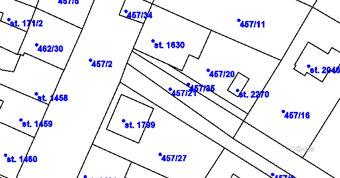 Parcela st. 457/21 v KÚ Lysá nad Labem, Katastrální mapa