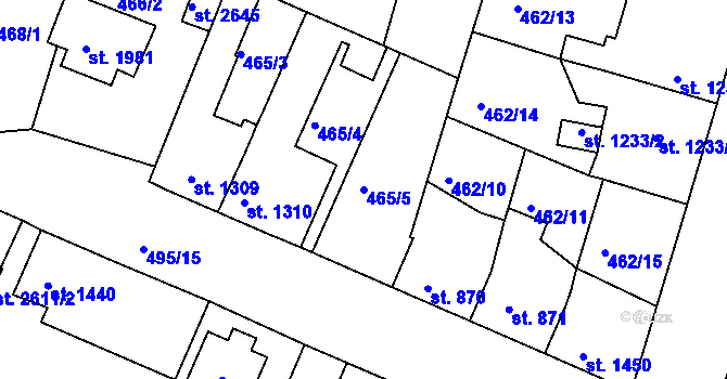 Parcela st. 465/5 v KÚ Lysá nad Labem, Katastrální mapa