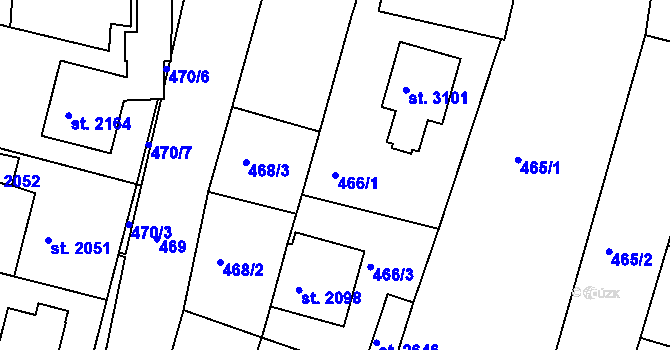 Parcela st. 466/1 v KÚ Lysá nad Labem, Katastrální mapa