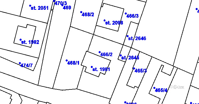 Parcela st. 466/2 v KÚ Lysá nad Labem, Katastrální mapa