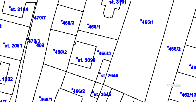 Parcela st. 466/3 v KÚ Lysá nad Labem, Katastrální mapa