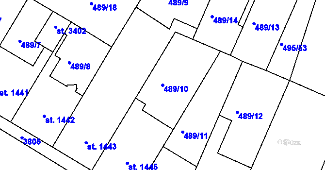 Parcela st. 489/10 v KÚ Lysá nad Labem, Katastrální mapa