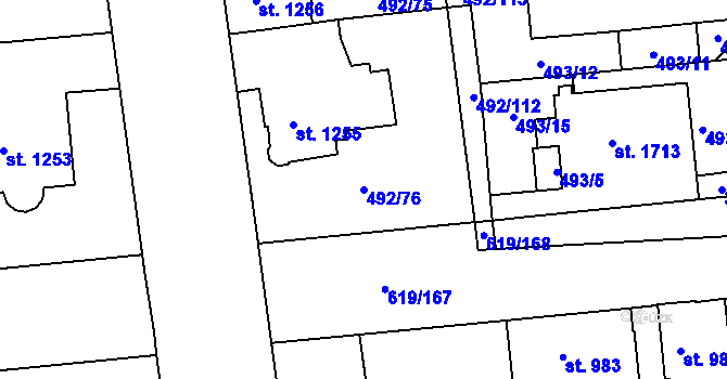 Parcela st. 492/76 v KÚ Lysá nad Labem, Katastrální mapa