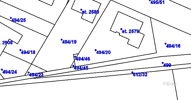 Parcela st. 494/20 v KÚ Lysá nad Labem, Katastrální mapa