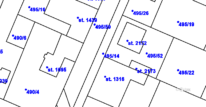 Parcela st. 495/14 v KÚ Lysá nad Labem, Katastrální mapa