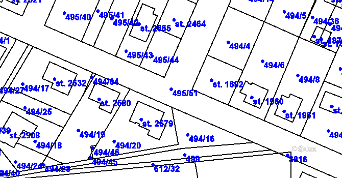 Parcela st. 495/51 v KÚ Lysá nad Labem, Katastrální mapa