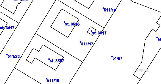 Parcela st. 511/17 v KÚ Lysá nad Labem, Katastrální mapa