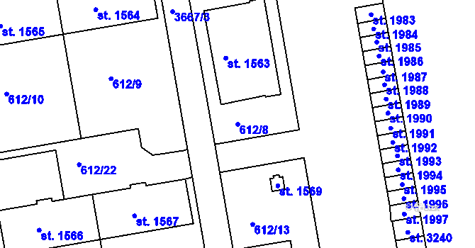 Parcela st. 612/8 v KÚ Lysá nad Labem, Katastrální mapa