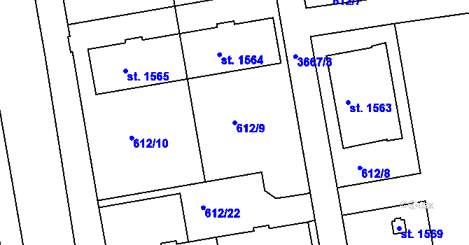 Parcela st. 612/9 v KÚ Lysá nad Labem, Katastrální mapa