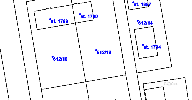 Parcela st. 612/19 v KÚ Lysá nad Labem, Katastrální mapa