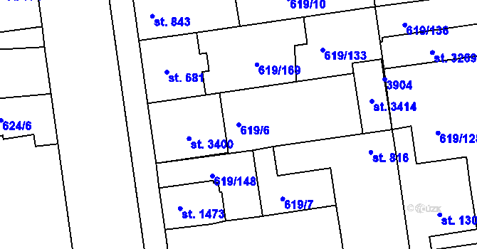 Parcela st. 619/6 v KÚ Lysá nad Labem, Katastrální mapa