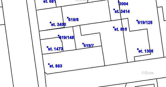 Parcela st. 619/7 v KÚ Lysá nad Labem, Katastrální mapa