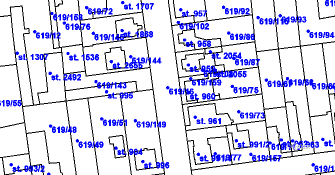 Parcela st. 619/16 v KÚ Lysá nad Labem, Katastrální mapa