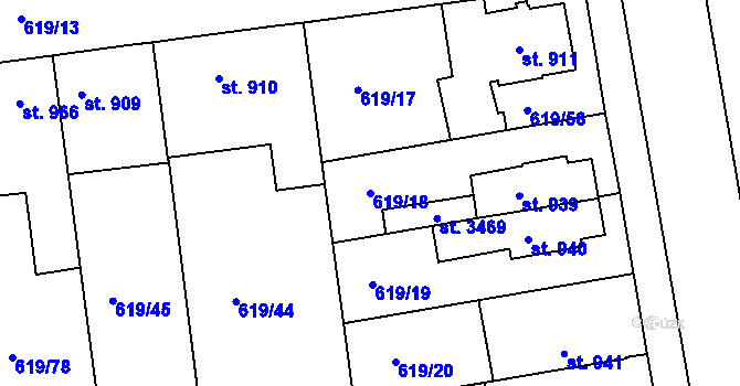 Parcela st. 619/18 v KÚ Lysá nad Labem, Katastrální mapa