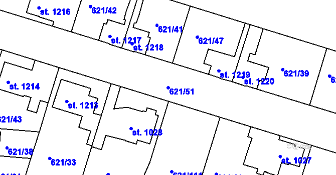 Parcela st. 621/51 v KÚ Lysá nad Labem, Katastrální mapa