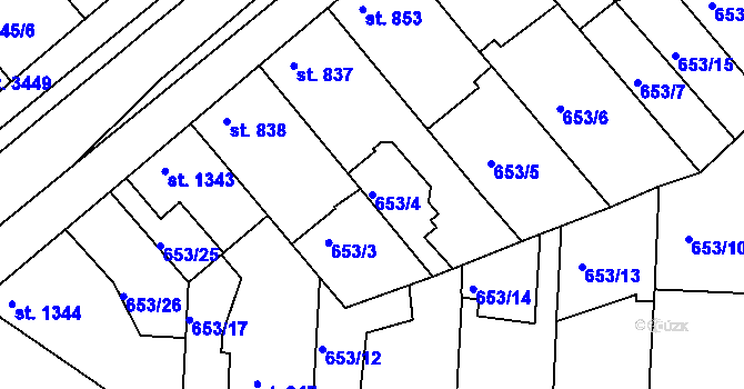 Parcela st. 653/4 v KÚ Lysá nad Labem, Katastrální mapa