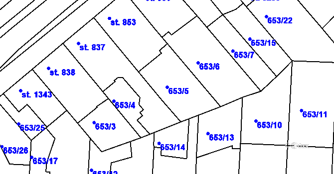 Parcela st. 653/5 v KÚ Lysá nad Labem, Katastrální mapa