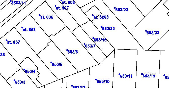 Parcela st. 653/7 v KÚ Lysá nad Labem, Katastrální mapa