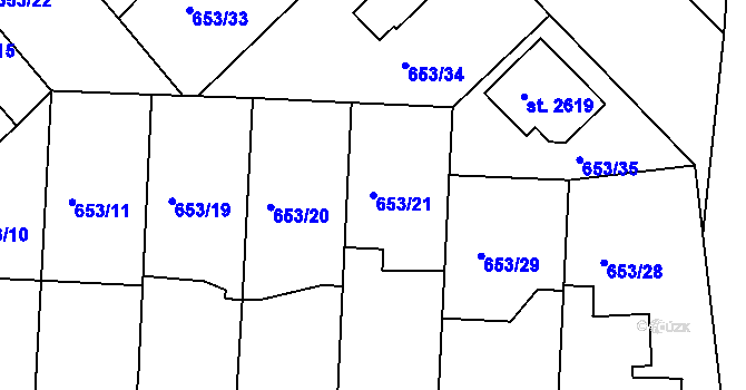 Parcela st. 653/21 v KÚ Lysá nad Labem, Katastrální mapa