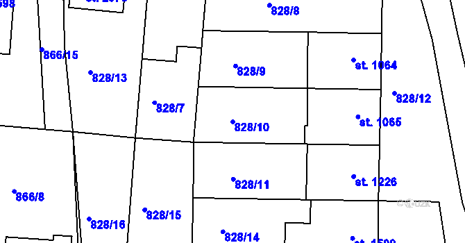 Parcela st. 828/10 v KÚ Lysá nad Labem, Katastrální mapa