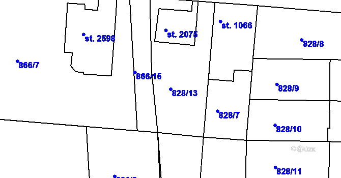 Parcela st. 828/13 v KÚ Lysá nad Labem, Katastrální mapa