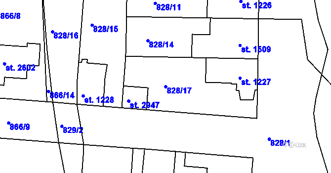 Parcela st. 828/17 v KÚ Lysá nad Labem, Katastrální mapa