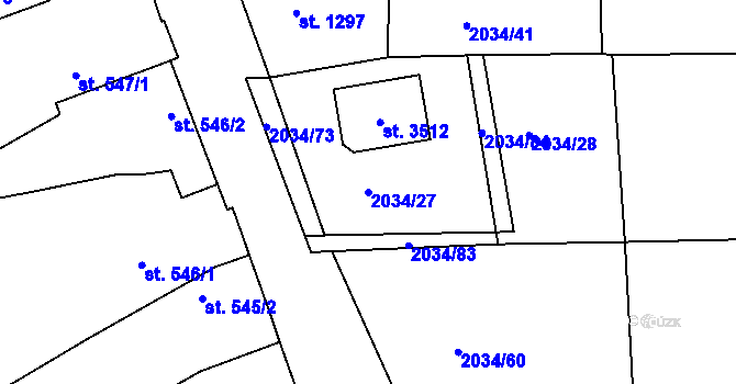 Parcela st. 2034/27 v KÚ Lysá nad Labem, Katastrální mapa