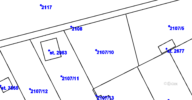 Parcela st. 2107/10 v KÚ Lysá nad Labem, Katastrální mapa